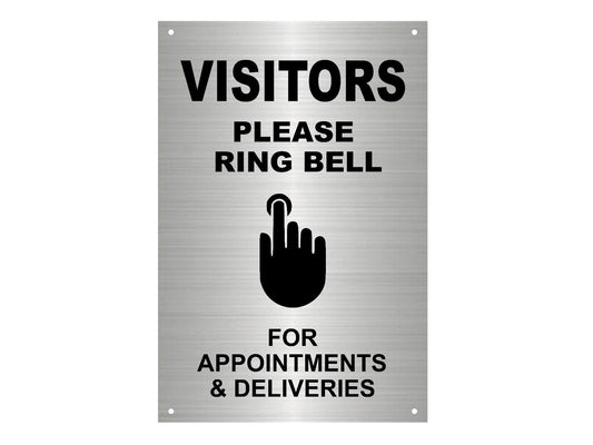 Visitors Please Ring Bell Sign – A4 Silver Aluminium Composite with 4 Holes – by North By North East – Signs