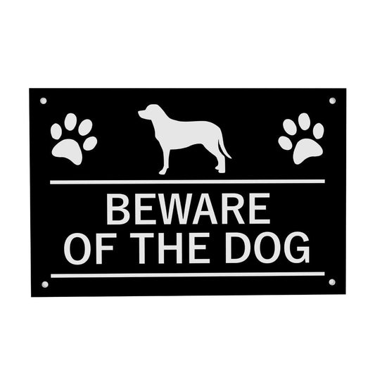 Black Beware of the Dog Sign 140x90mm ACM Weatherproof Outdoor Warning Plaque – by North By North East – Safety & Warning Signs