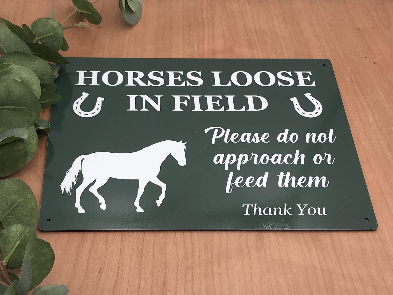 A4 Horses Loose in Field Sign – Green Aluminium Composite Gate & Fence Notice – by North By North East – Signs