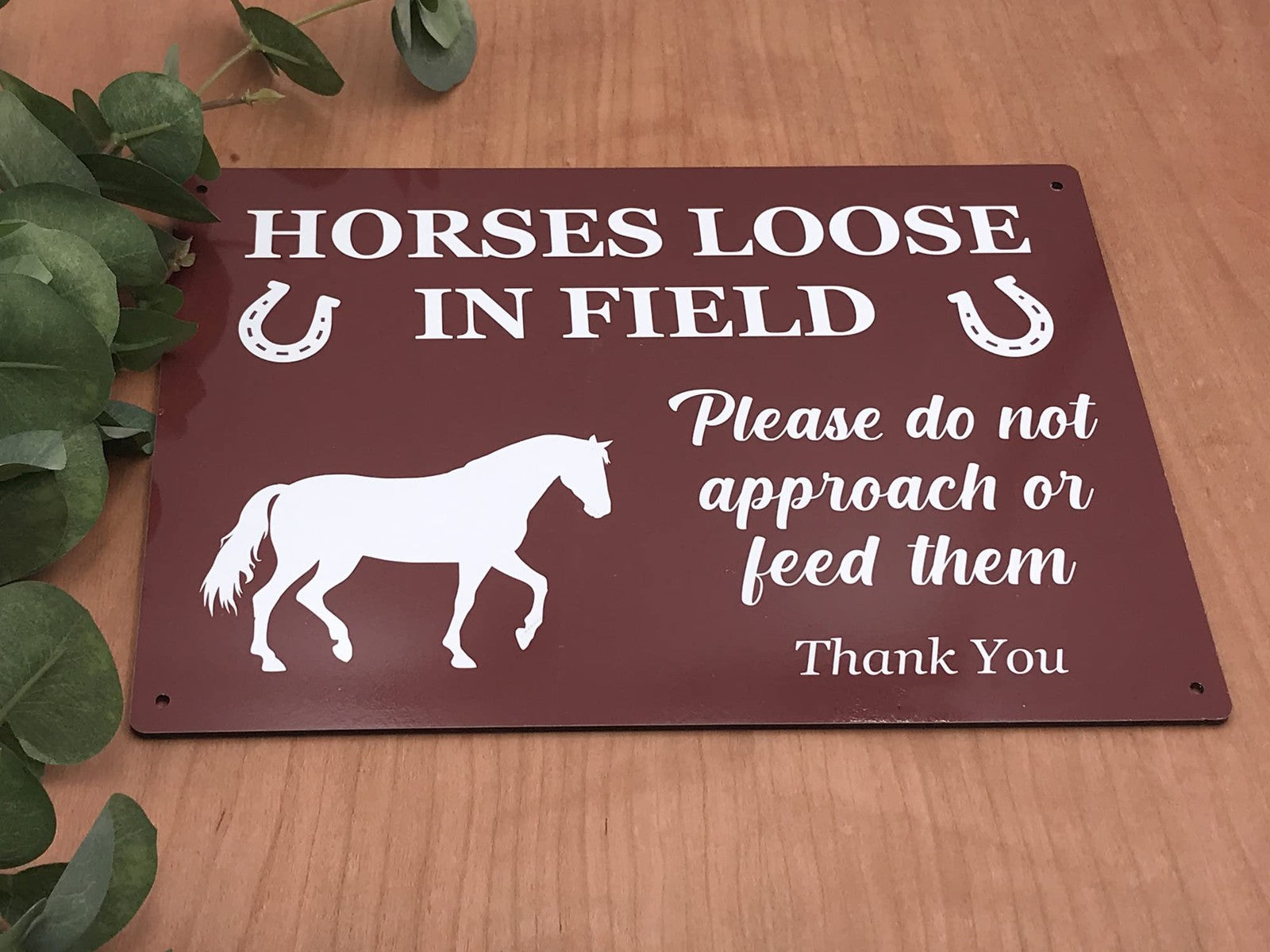 A4 Horses Loose in Field Sign – Red Aluminium Composite Gate & Fence Warning – by North By North East – Safety & Warning Signs