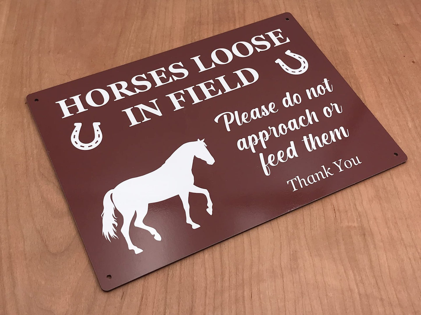 A4 Horses Loose in Field Sign – Red Aluminium Composite Gate & Fence Warning – by North By North East – Safety & Warning Signs