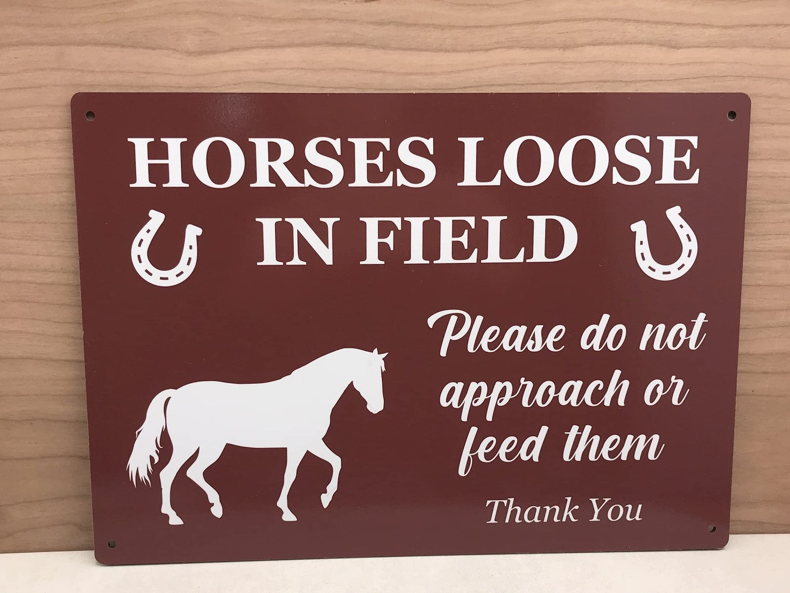 A4 Horses Loose in Field Sign – Red Aluminium Composite Gate & Fence Warning – by North By North East – Safety & Warning Signs