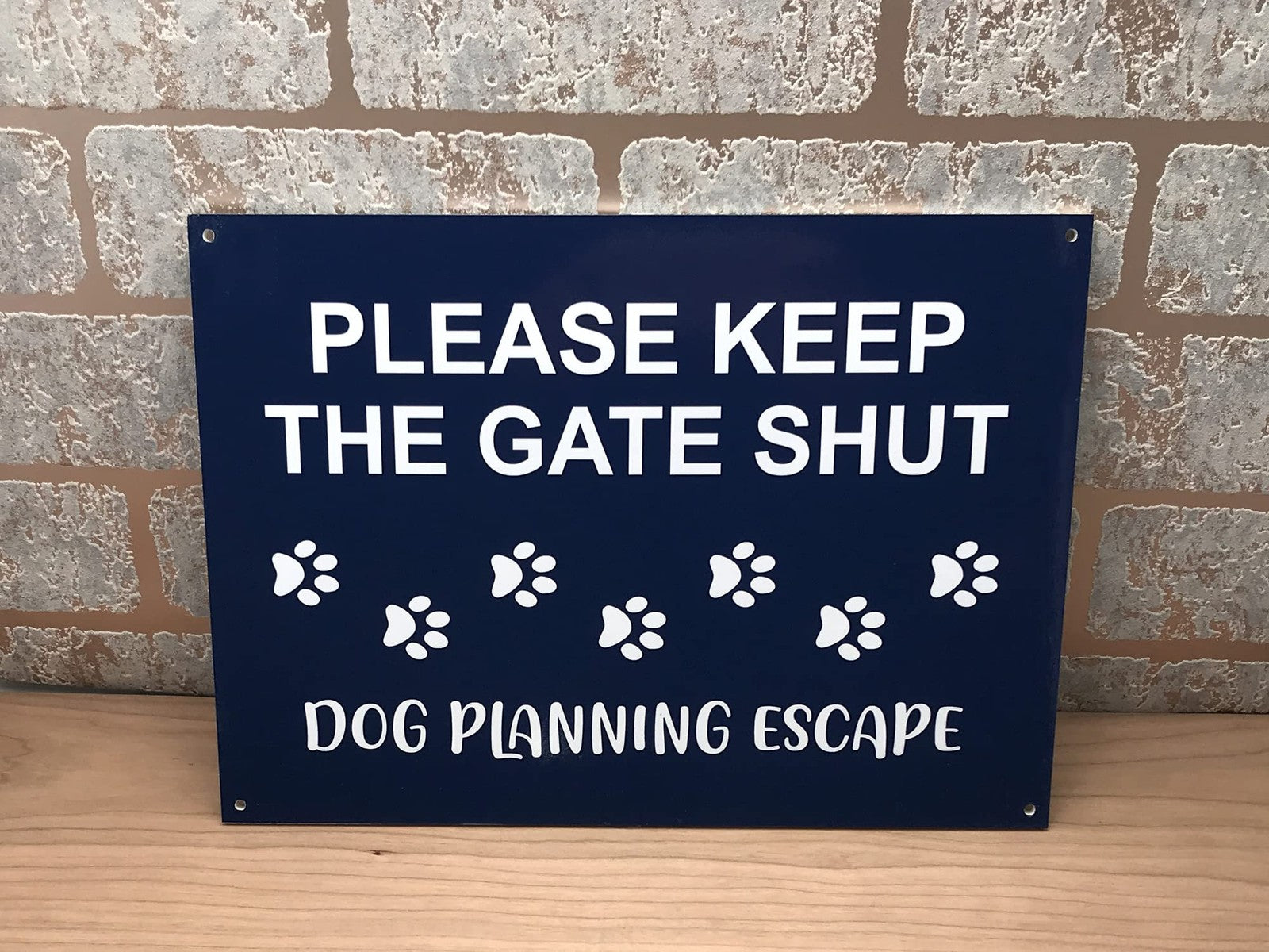 Blue Shut The Gate Sign Dog Planning Escape 210x297mm ACM Outdoor Notice – by North By North East – Signs
