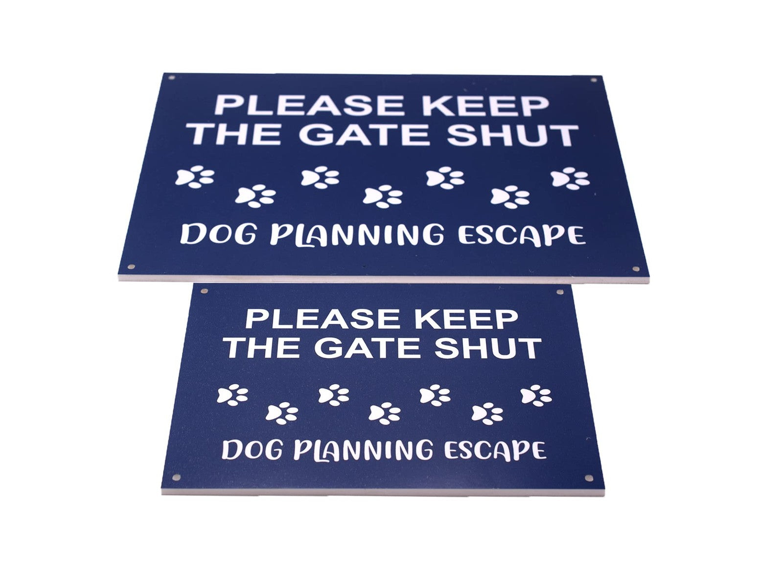 Blue Shut The Gate Sign Dog Planning Escape 210x297mm ACM Outdoor Notice – by North By North East – Signs