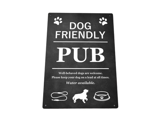 🐶 A4 Black “Dog Friendly Pub” Sign – Aluminium Outdoor Notice for Pubs & Bars – by North By North East – Signs