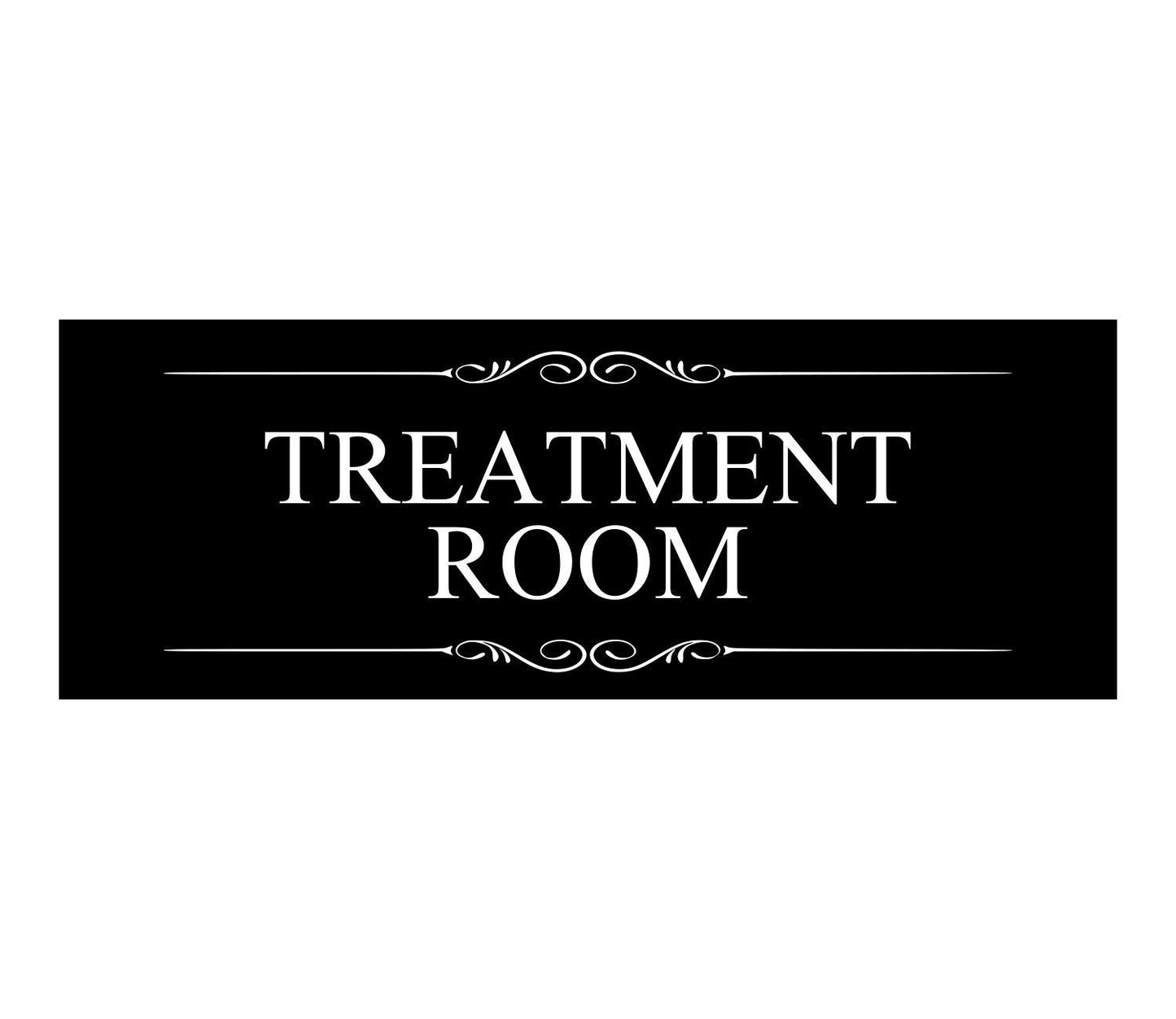 Treatment Room Sign – Black Acrylic Self Adhesive Door Plaque 110×170 mm UK – by North By North East – Business Hours & Policy Signs