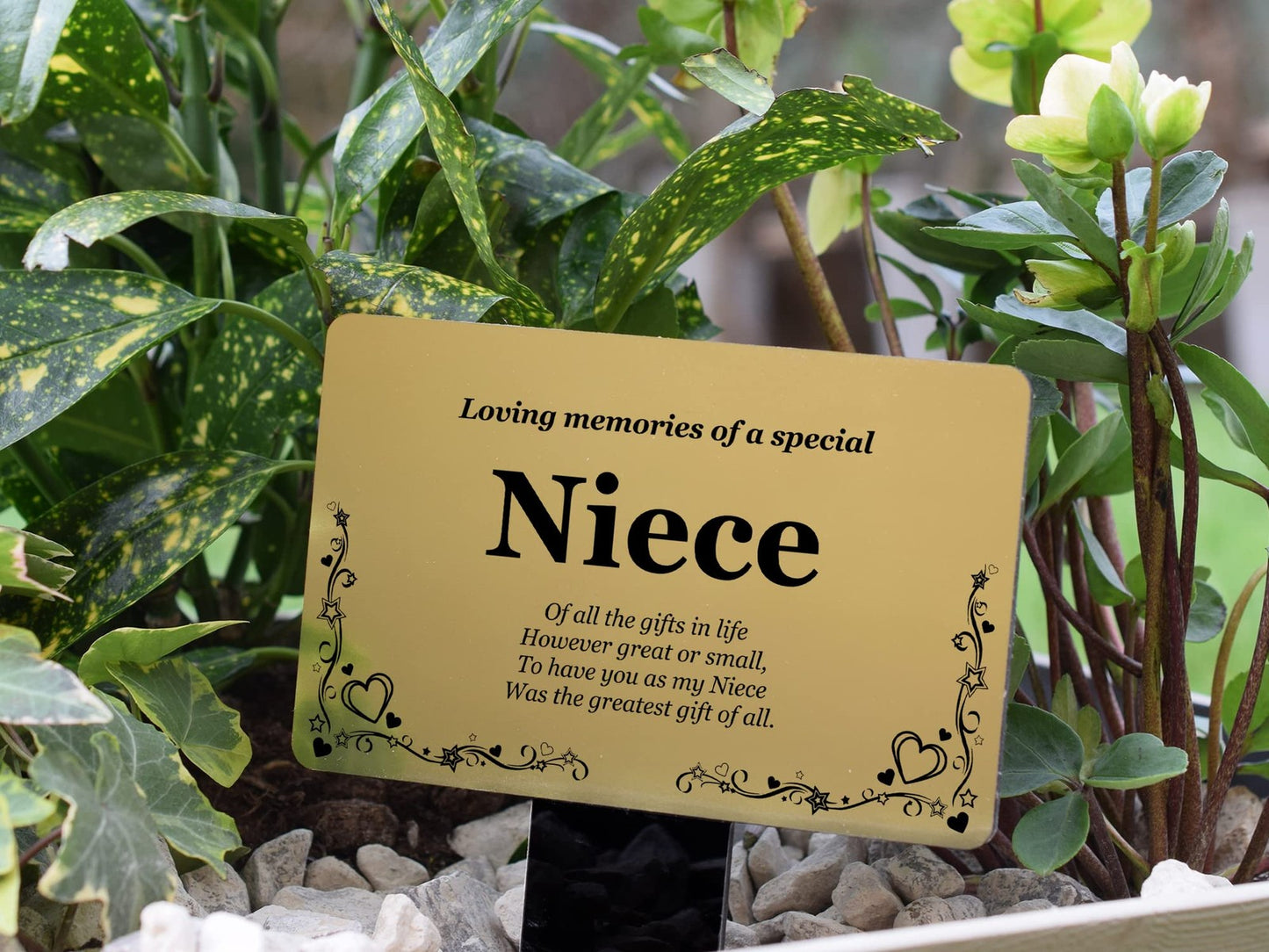 Niece Memorial Stake – Gold Acrylic Plaque with Ground Stake, UK Dispatch – by North By North East – Plaques & Nameplates
