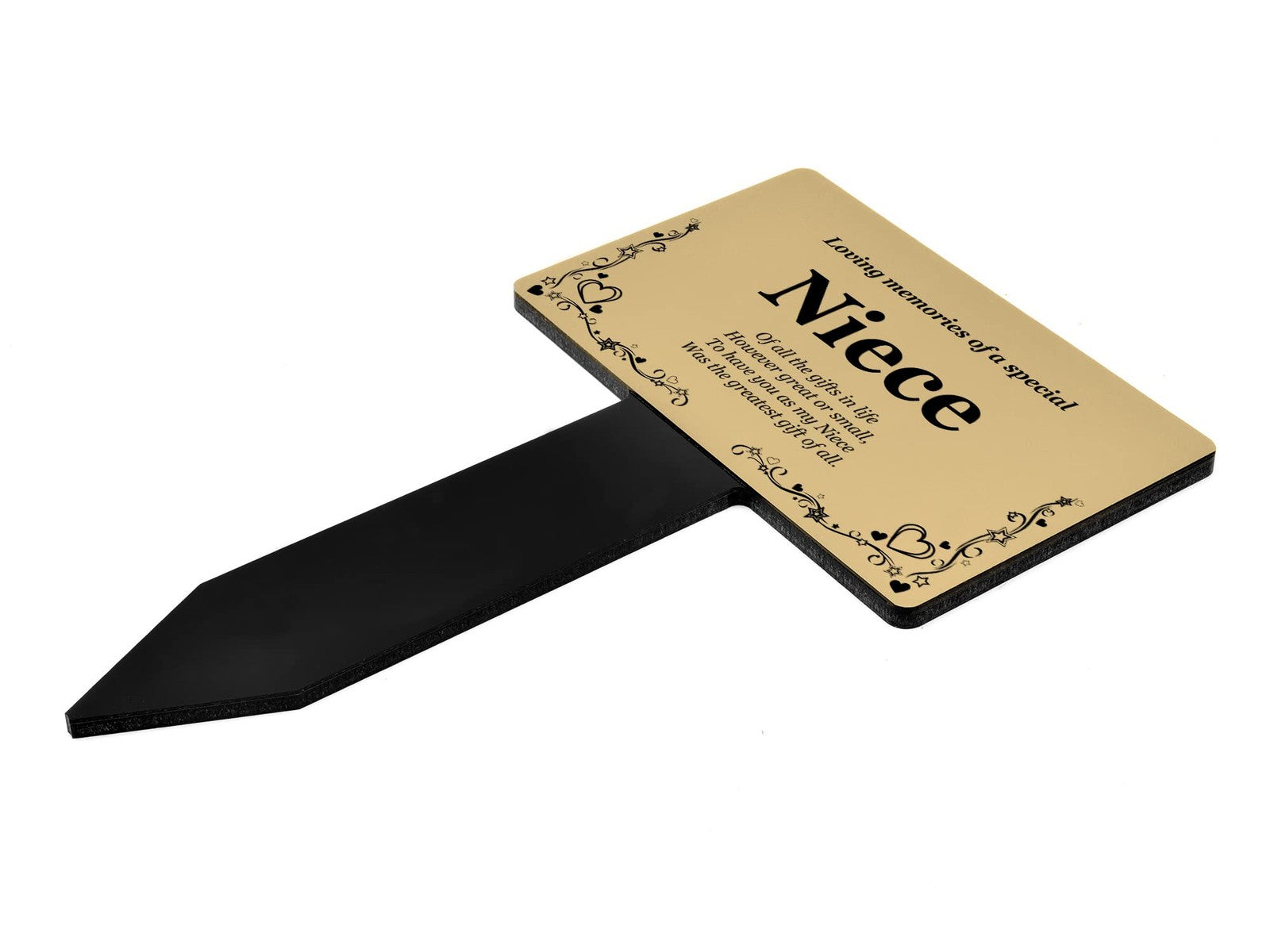 Niece Memorial Stake – Gold Acrylic Plaque with Ground Stake, UK Dispatch – by North By North East – Plaques & Nameplates