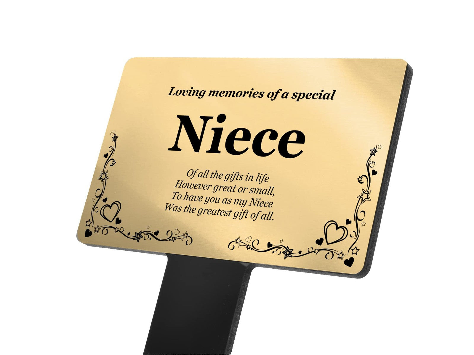 Niece Memorial Stake – Gold Acrylic Plaque with Ground Stake, UK Dispatch – by North By North East – Plaques & Nameplates