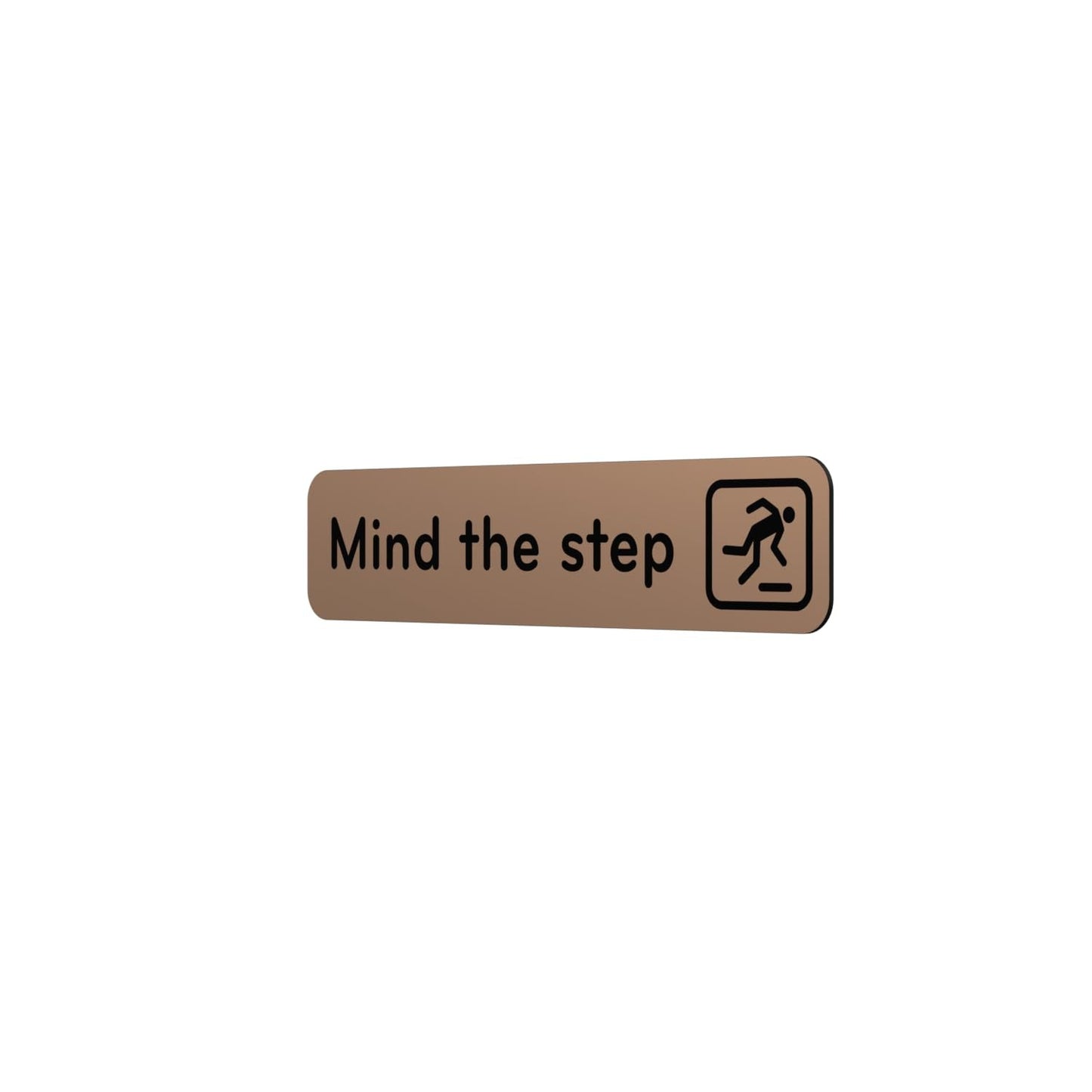 Mind The Step Adhesive Sign – Copper Aluminium 50×195mm, Peel & Stick – by North By North East – Safety & Warning Signs