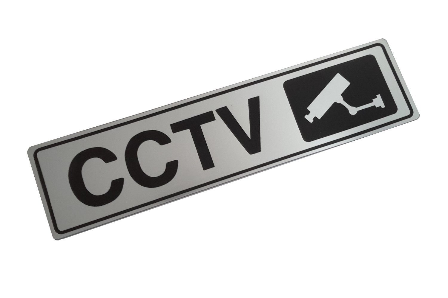 CCTV In Operation Adhesive Sign – Brushed Silver Aluminium 50×195mm – by North By North East – Security & CCTV Signs