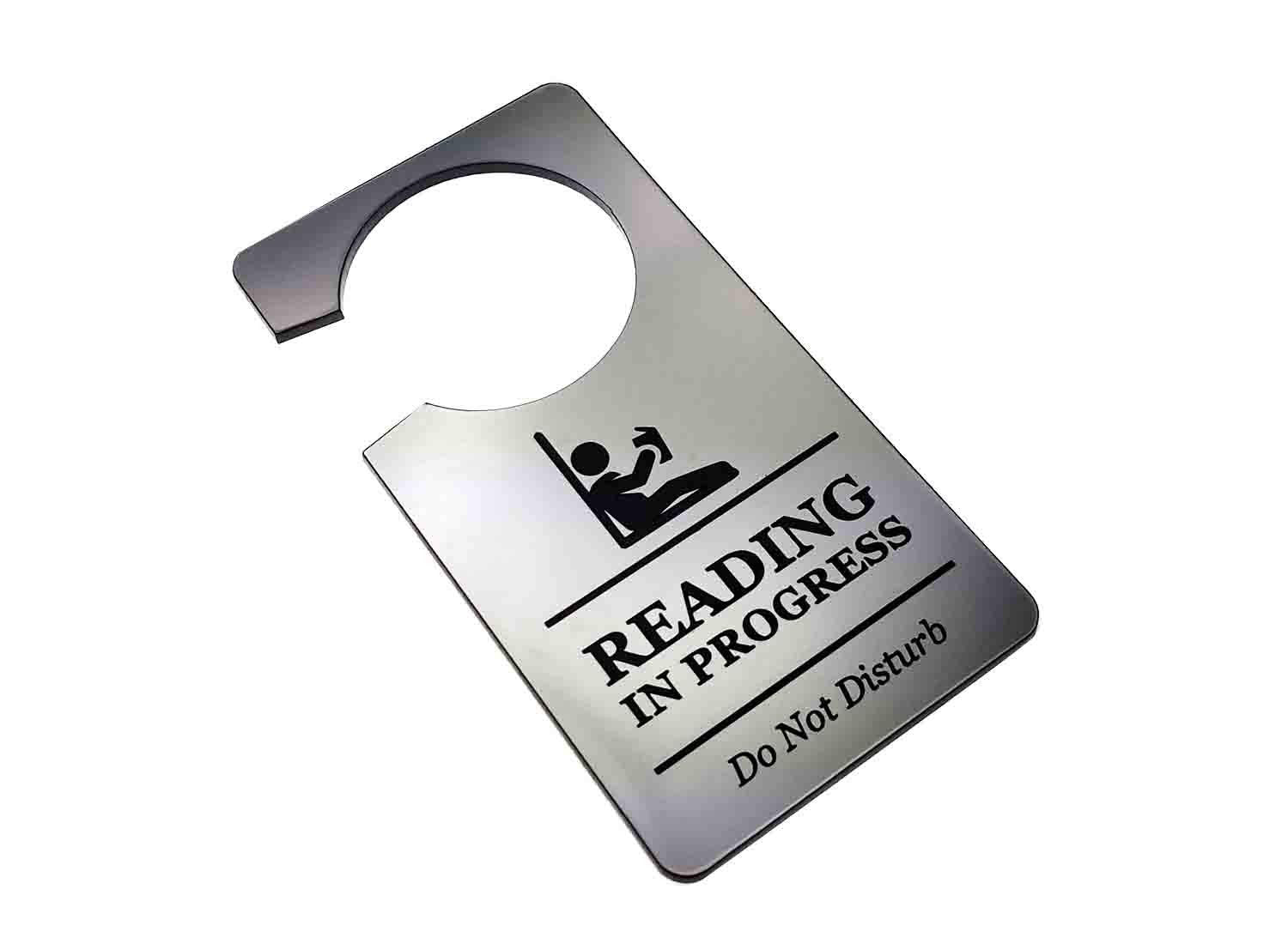 Reading in Progress – Do Not Disturb Door Hanger, Silver ACM 145x75mm – by North By North East – Signs
