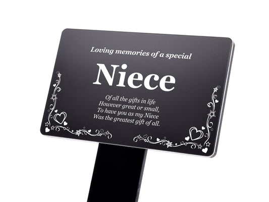 In Loving Memory Niece Plaque – Black Engraved Grave Stake 142x242mm (Poem) – by North By North East – Plaques & Nameplates