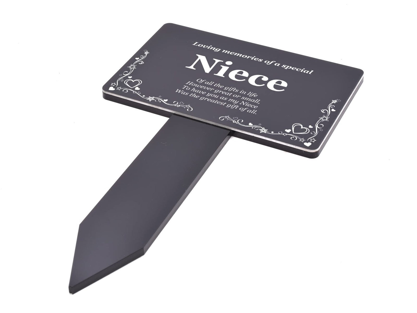 In Loving Memory Niece Plaque – Black Engraved Grave Stake 142x242mm (Poem) – by North By North East – Plaques & Nameplates