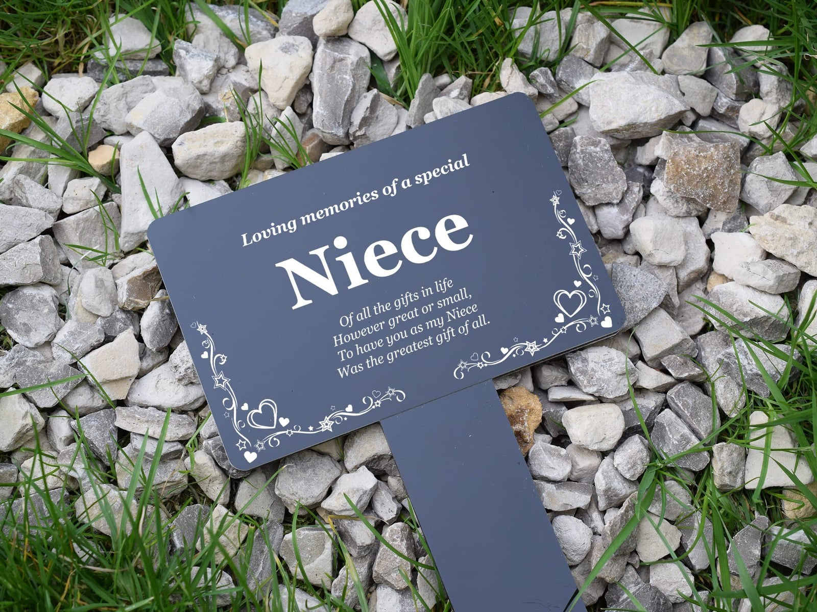 In Loving Memory Niece Plaque – Black Engraved Grave Stake 142x242mm (Poem) – by North By North East – Plaques & Nameplates
