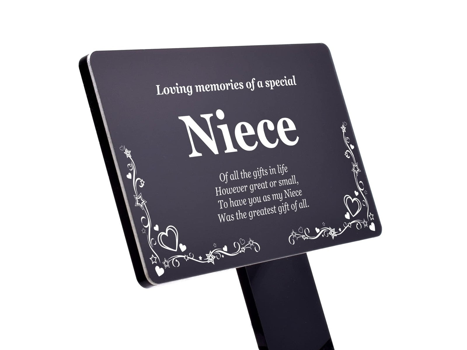 In Loving Memory Niece Plaque – Black Engraved Grave Stake 142x242mm (Poem) – by North By North East – Plaques & Nameplates