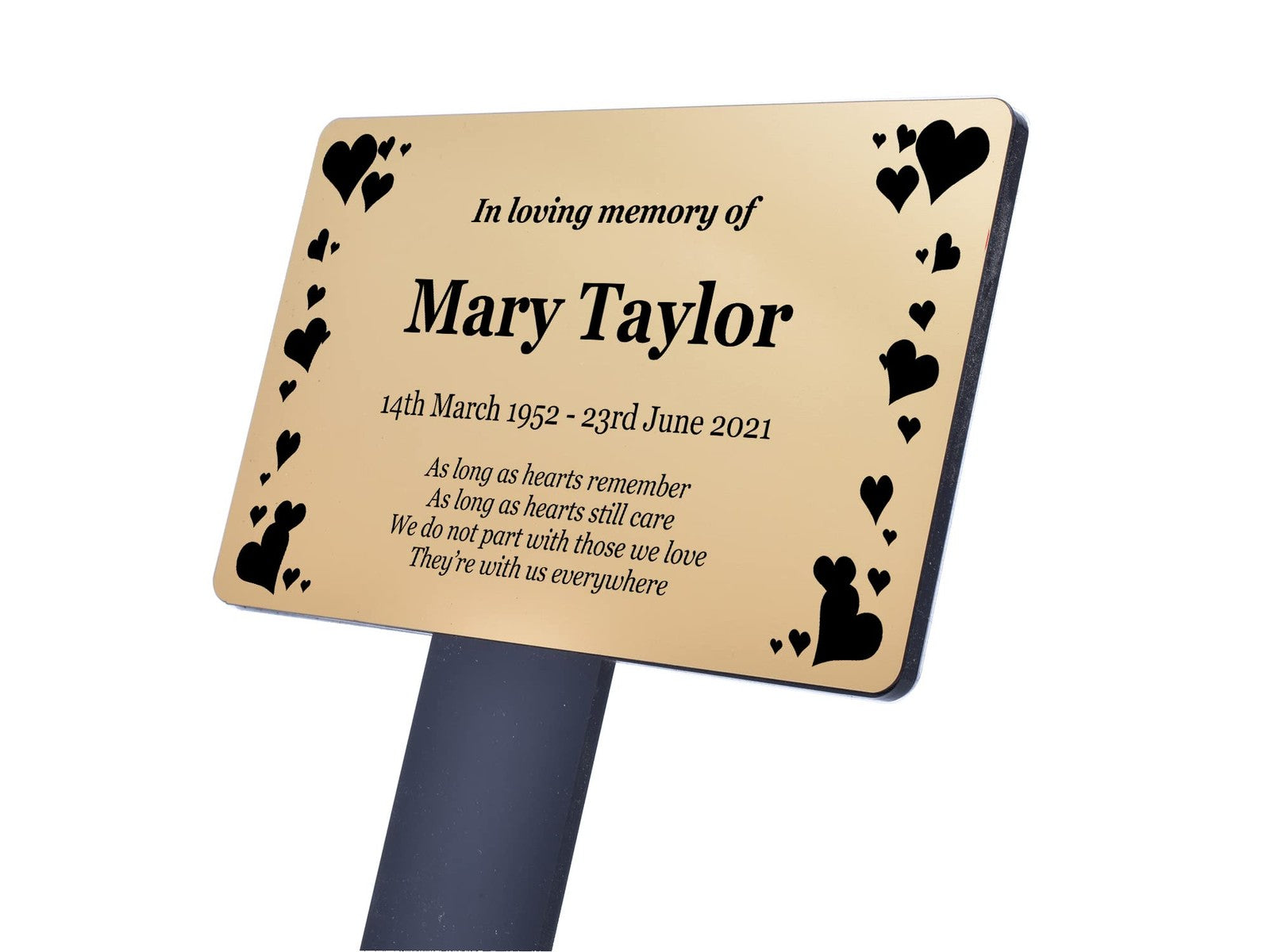Personalised Metallic Memorial Plaque – Gold, Silver or Copper Grave/Garden Sign – by North By North East – Safety & Warning Signs