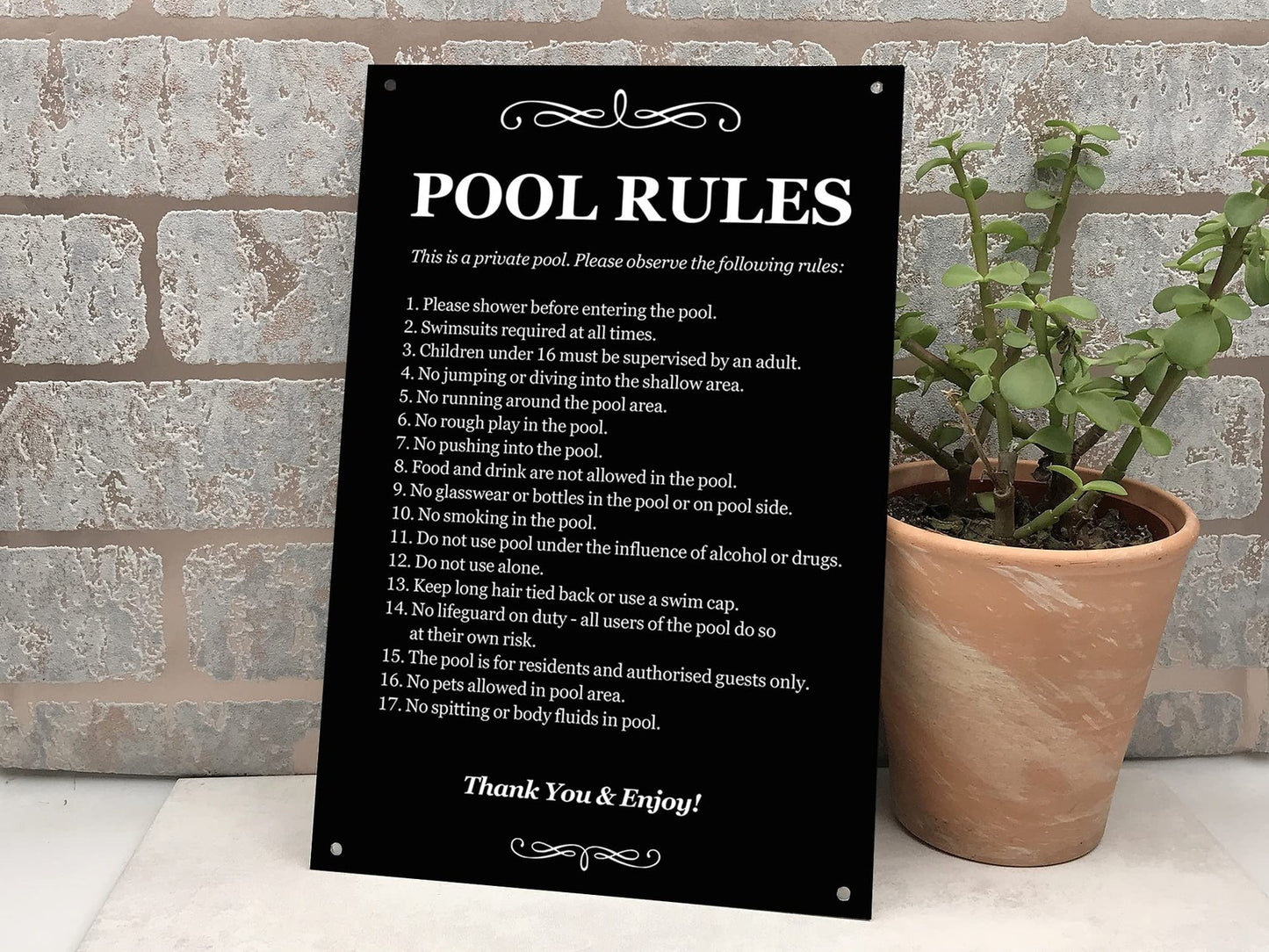 Swimming Pool Rules Sign - Black & White ACM 290x195mm 4 Holes Outdoor – by North By North East – Signs