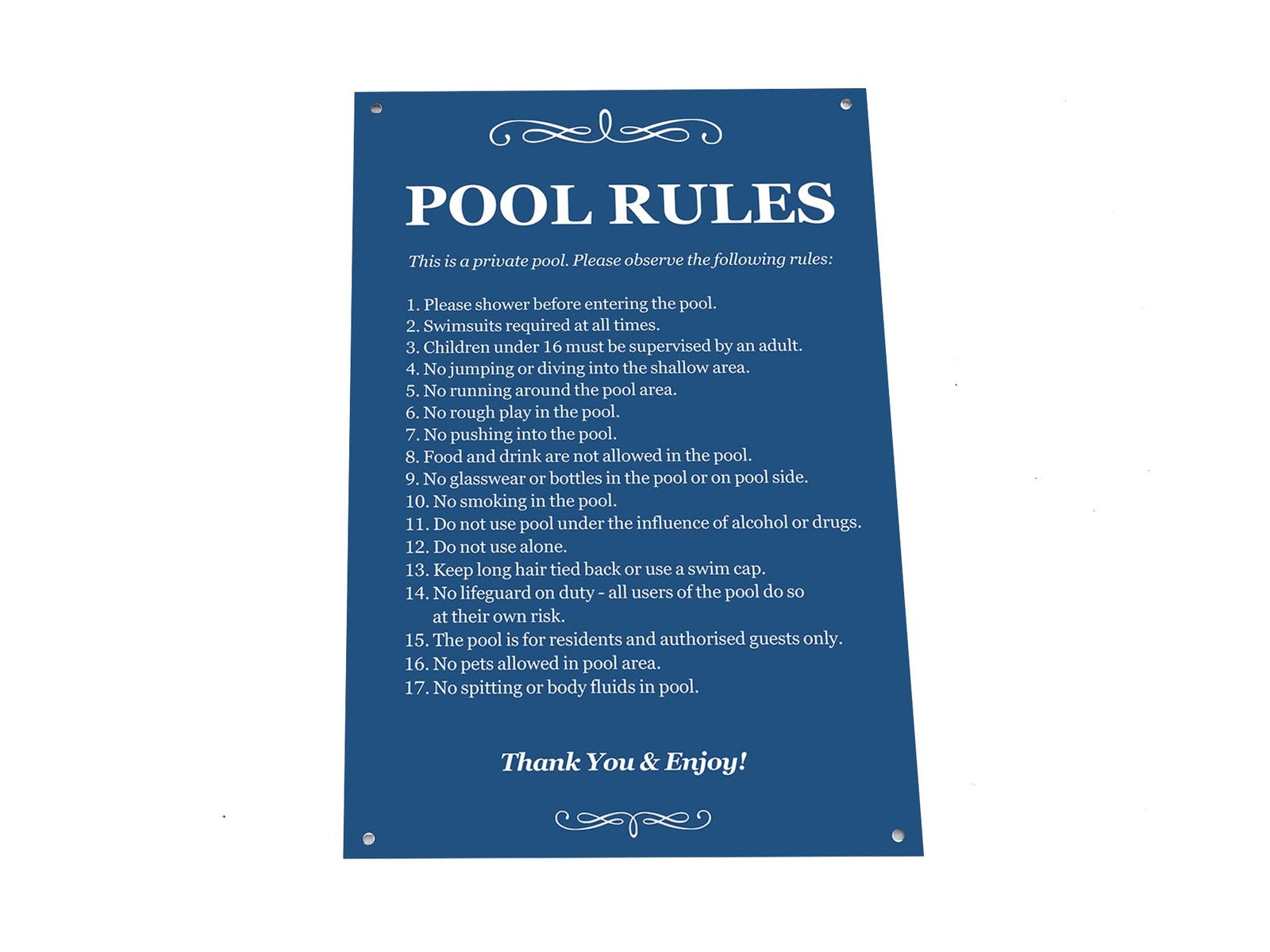 Blue Pool Rules Sign – Private Swimming Pool Safety Notice for Outdoor Use – by North By North East – Safety & Warning Signs