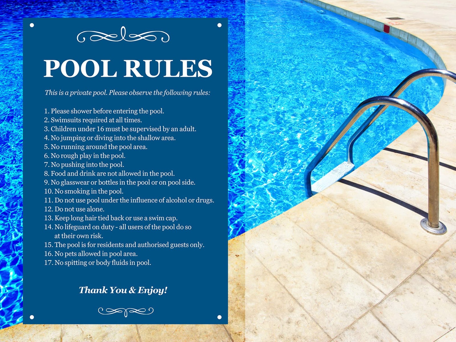 Blue Pool Rules Sign – Private Swimming Pool Safety Notice for Outdoor Use – by North By North East – Safety & Warning Signs