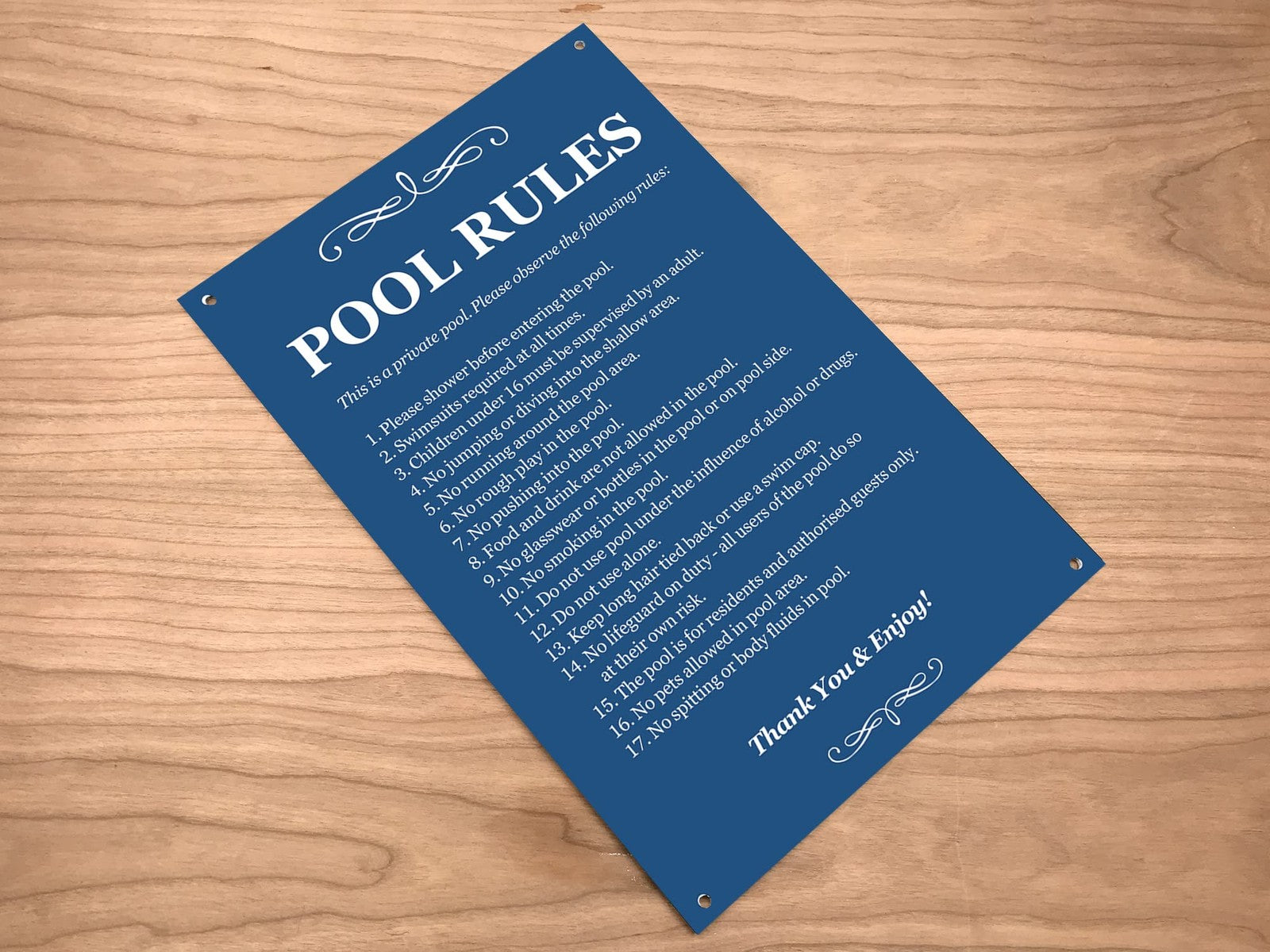 Blue Pool Rules Sign – Private Swimming Pool Safety Notice for Outdoor Use – by North By North East – Safety & Warning Signs