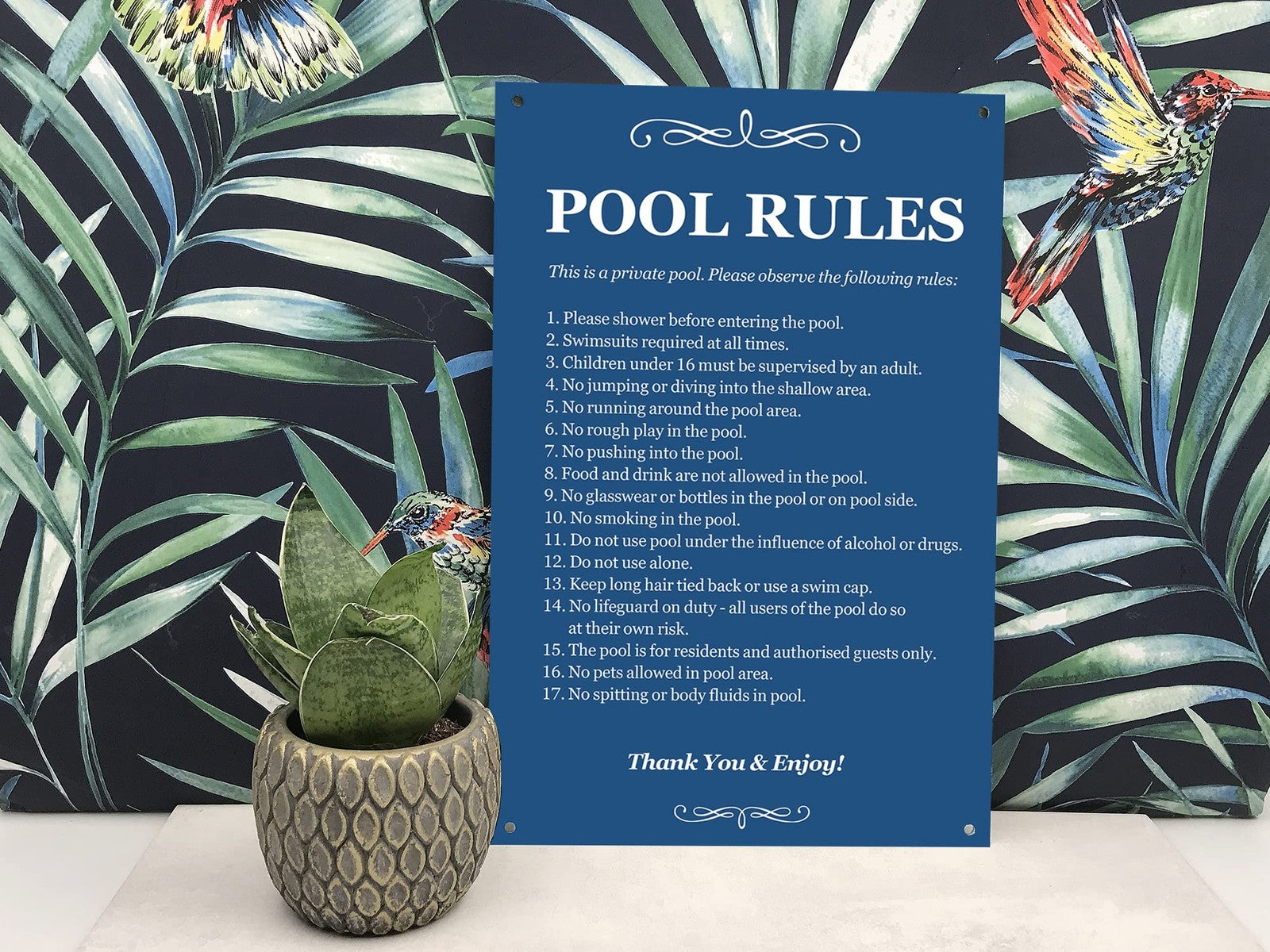 Blue Pool Rules Sign – Private Swimming Pool Safety Notice for Outdoor Use – by North By North East – Safety & Warning Signs