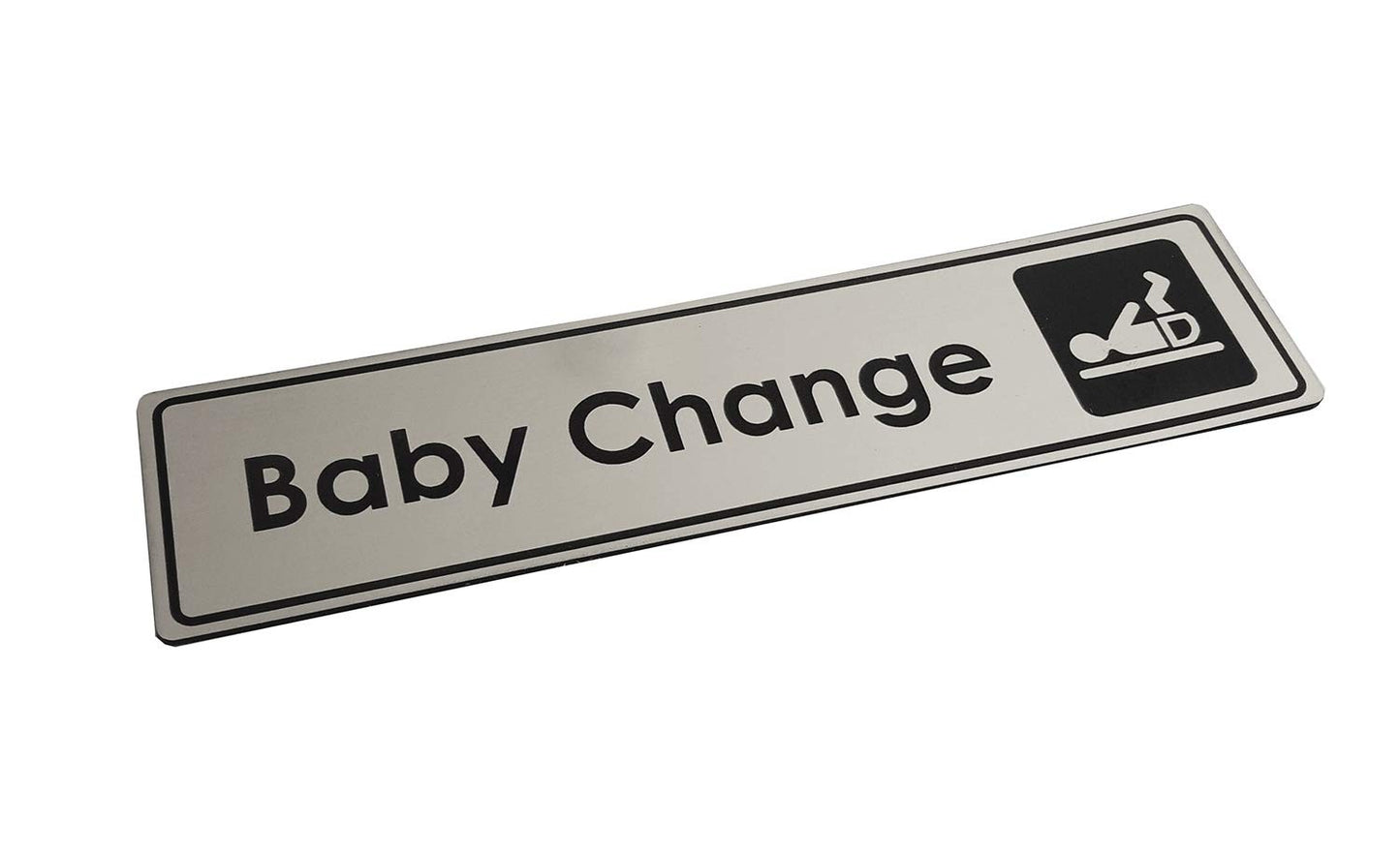 Silver Baby Change Door Sign – Metallic Self-Adhesive 195×50mm Plaque – by North By North East – Toilet & Bathroom Signs