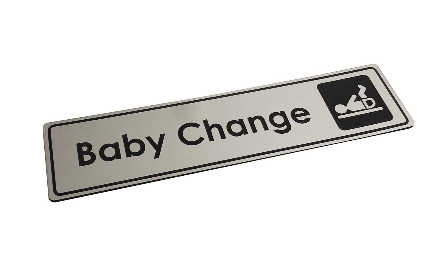 Silver Baby Change Door Sign – Metallic Self-Adhesive 195×50mm Plaque – by North By North East – Toilet & Bathroom Signs