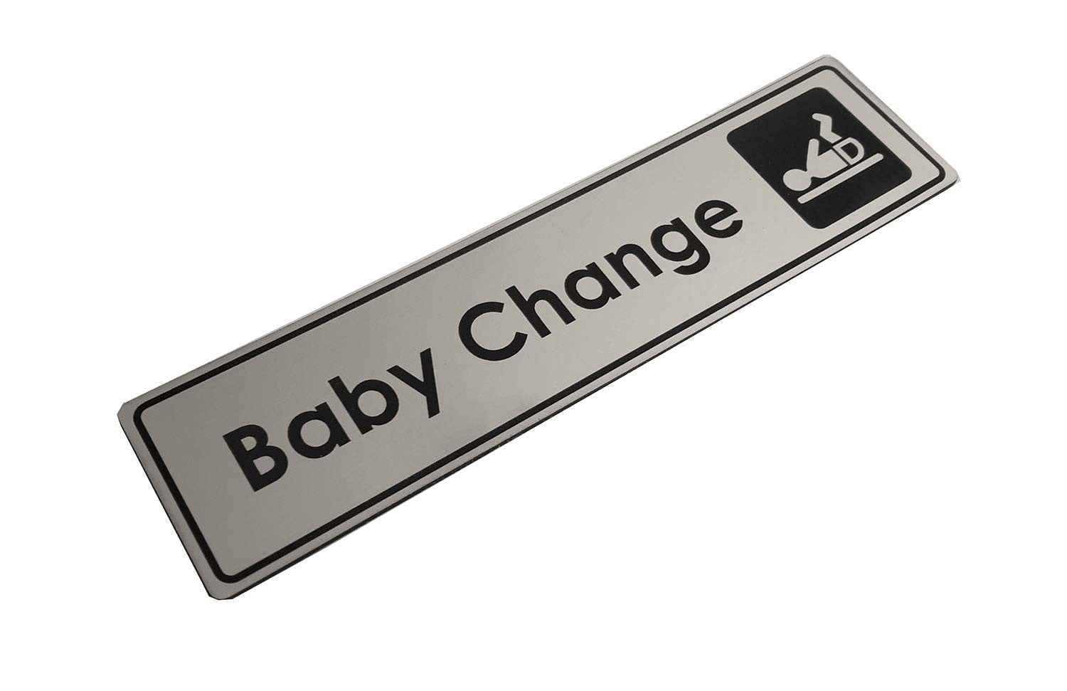 Silver Baby Change Door Sign – Metallic Self-Adhesive 195×50mm Plaque – by North By North East – Toilet & Bathroom Signs