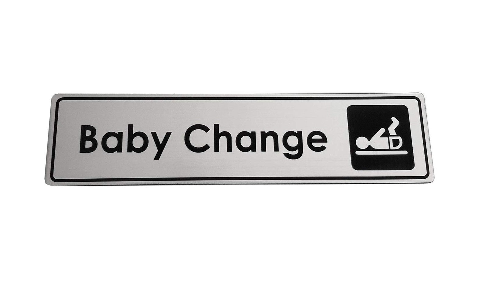 Silver Baby Change Door Sign – Metallic Self-Adhesive 195×50mm Plaque – by North By North East – Toilet & Bathroom Signs