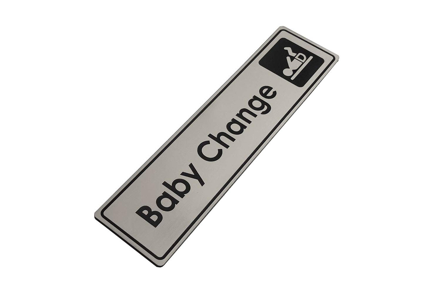 Silver Baby Change Door Sign – Metallic Self-Adhesive 195×50mm Plaque – by North By North East – Toilet & Bathroom Signs
