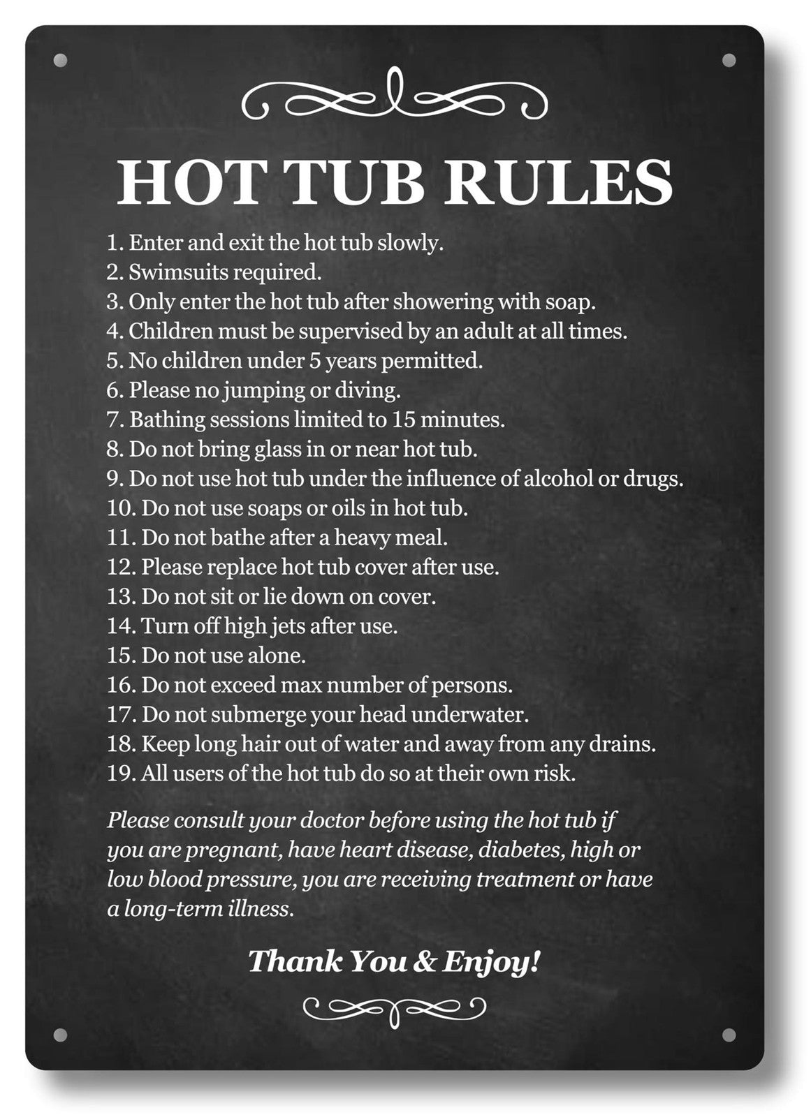 A4 Black Hot Tub Rules Sign – Durable Outdoor Acrylic Safety Notice – by North By North East – Safety & Warning Signs