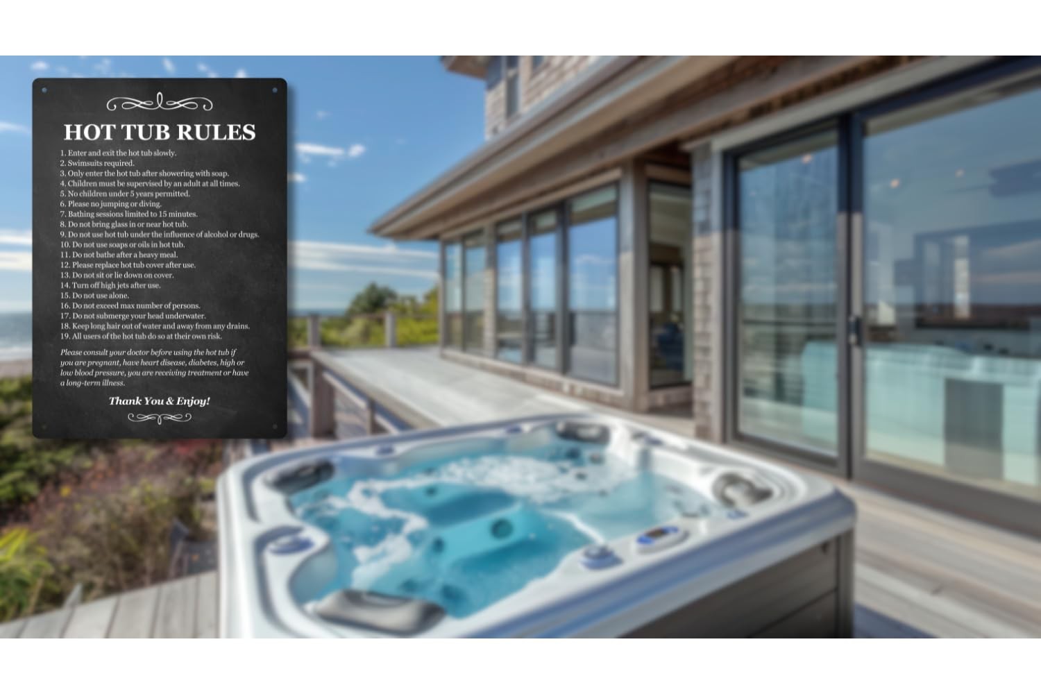 A4 Black Hot Tub Rules Sign – Durable Outdoor Acrylic Safety Notice – by North By North East – Safety & Warning Signs
