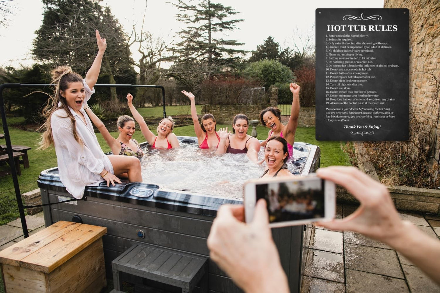 A4 Black Hot Tub Rules Sign – Durable Outdoor Acrylic Safety Notice – by North By North East – Safety & Warning Signs