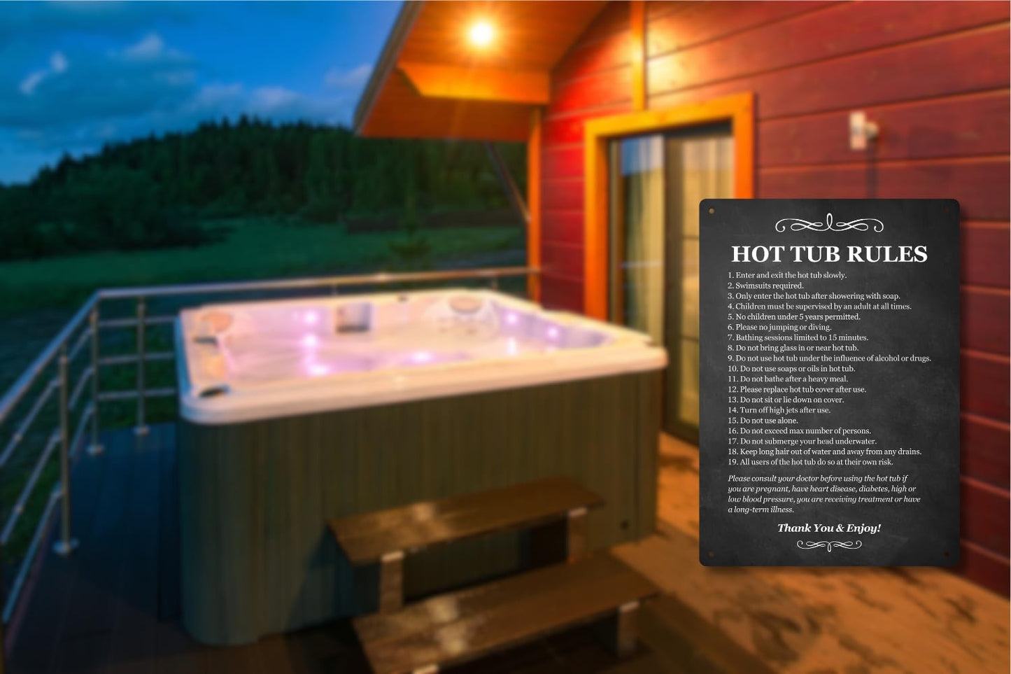 A4 Black Hot Tub Rules Sign – Durable Outdoor Acrylic Safety Notice – by North By North East – Safety & Warning Signs