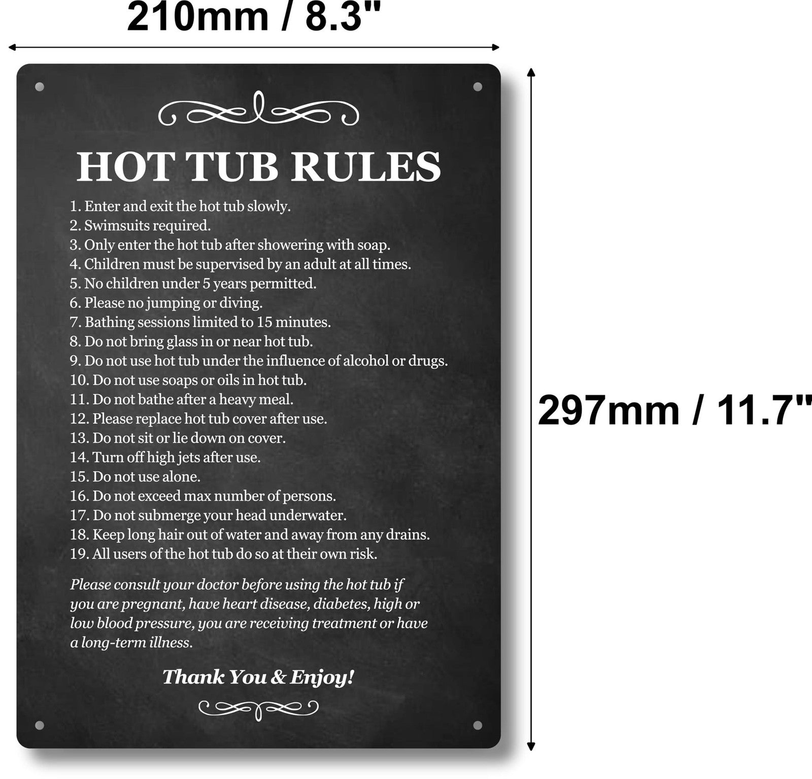 A4 Black Hot Tub Rules Sign – Durable Outdoor Acrylic Safety Notice – by North By North East – Safety & Warning Signs