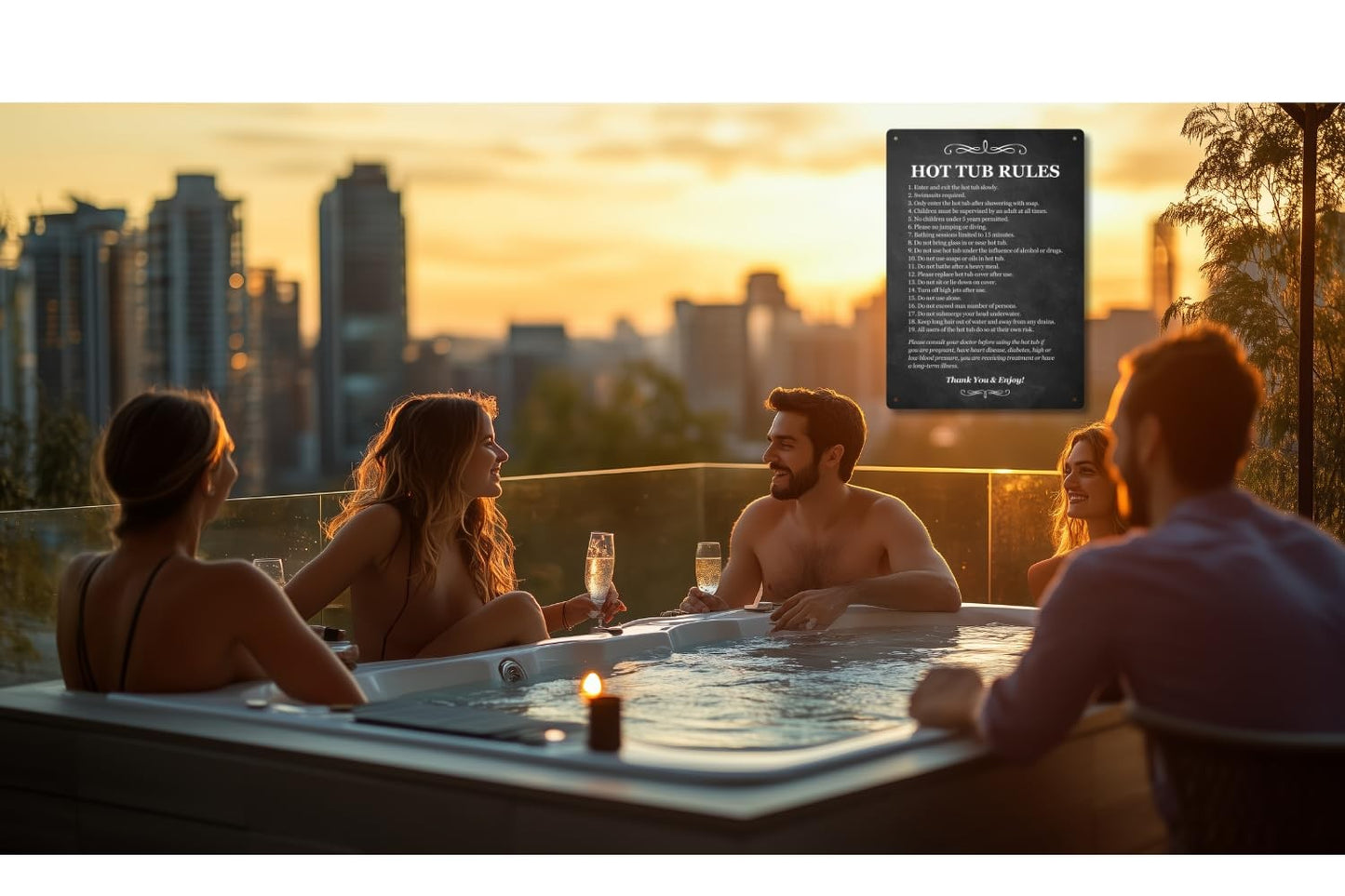 A4 Black Hot Tub Rules Sign – Durable Outdoor Acrylic Safety Notice – by North By North East – Safety & Warning Signs