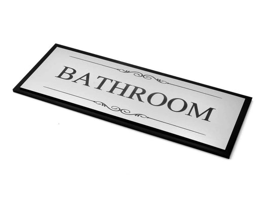 Bathroom Door Sign Silver Aluminium Self Adhesive Waterproof Plaque ~195x75mm – by North By North East – Toilet & Bathroom Signs