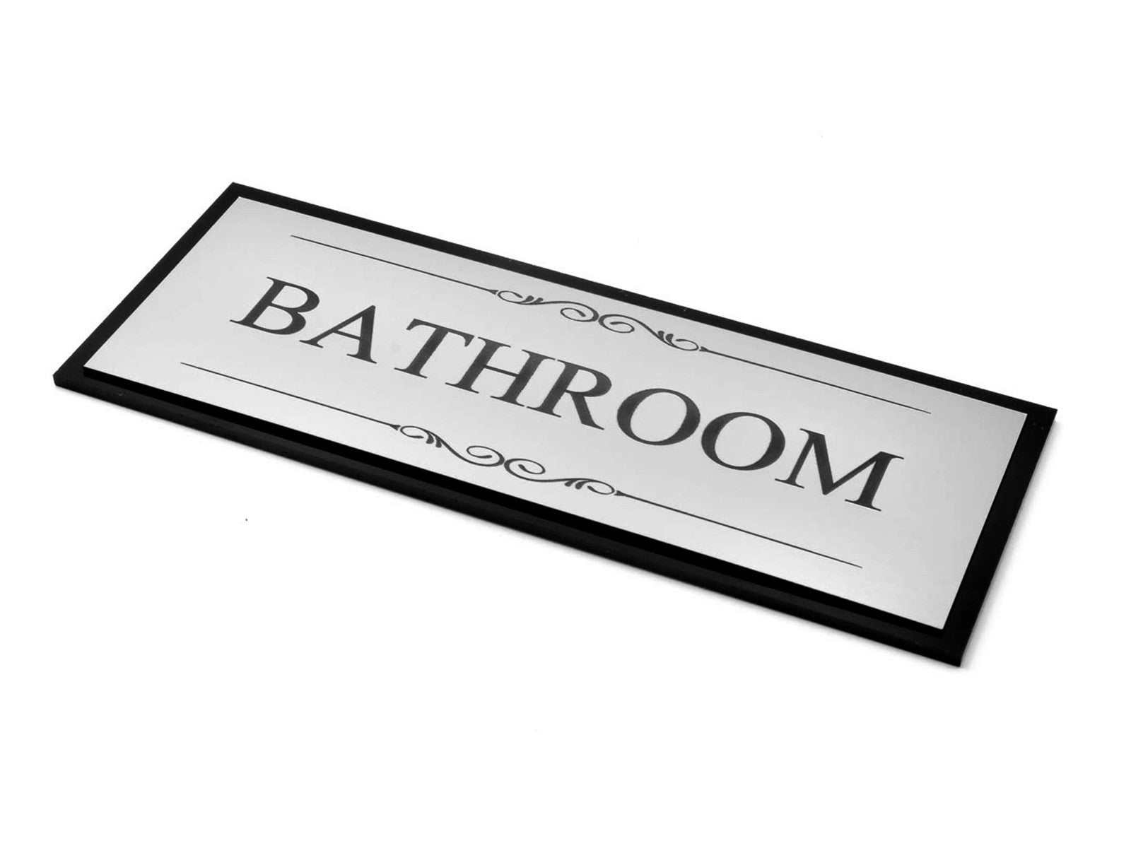 Bathroom Door Sign Silver Aluminium Self Adhesive Waterproof Plaque ~195x75mm – by North By North East – Toilet & Bathroom Signs