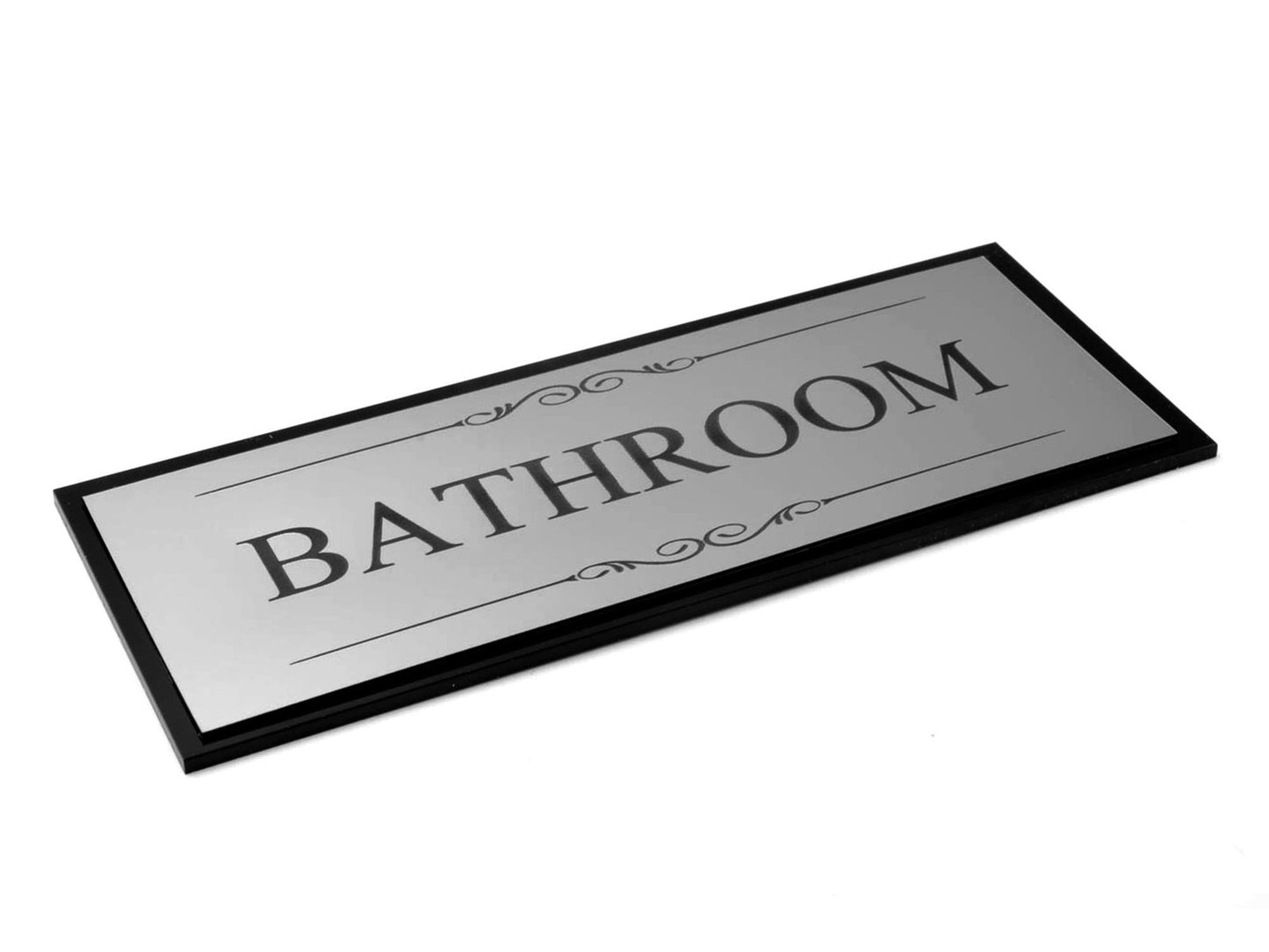 Bathroom Door Sign Silver Aluminium Self Adhesive Waterproof Plaque ~195x75mm – by North By North East – Toilet & Bathroom Signs