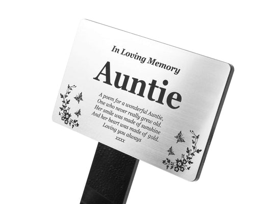 OriginDesigned Auntie Memorial Remembrance Plaque Stake - Gold/Silver/Copper/Bla – by North By North East – Safety & Warning Signs