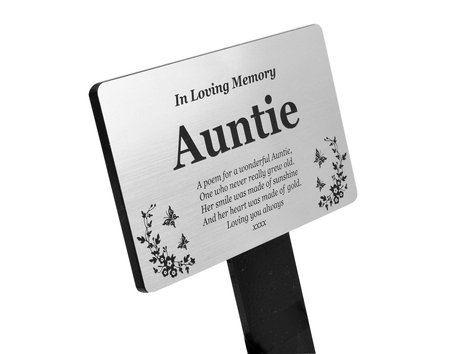 OriginDesigned Auntie Memorial Remembrance Plaque Stake - Gold/Silver/Copper/Bla – by North By North East – Safety & Warning Signs
