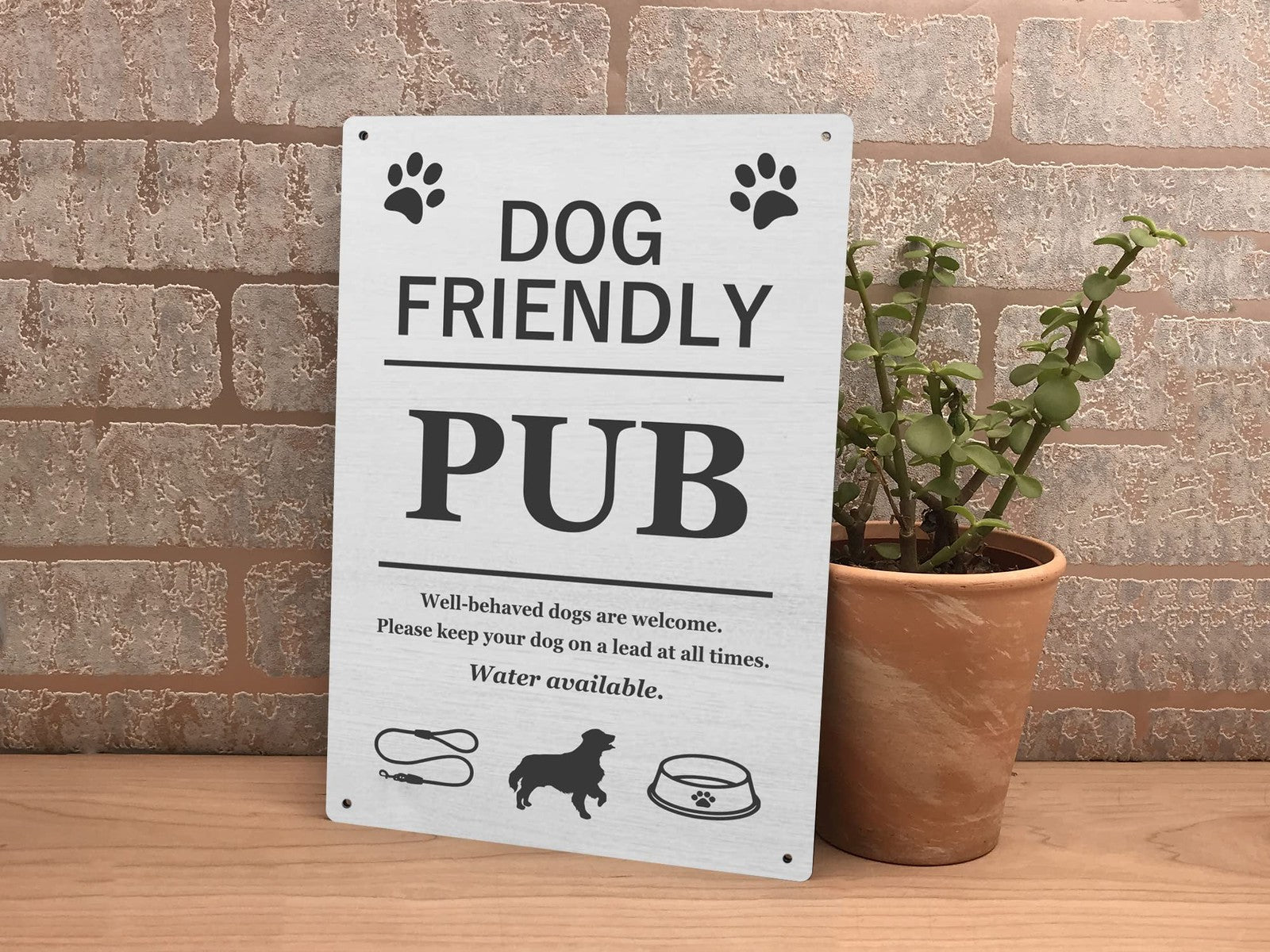 A4 Grey Dog Friendly Pub Sign – Well Behaved Dogs Welcome – Water Available – by North By North East – Signs