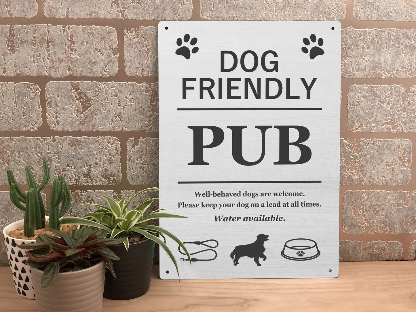 A4 Grey Dog Friendly Pub Sign – Well Behaved Dogs Welcome – Water Available – by North By North East – Signs