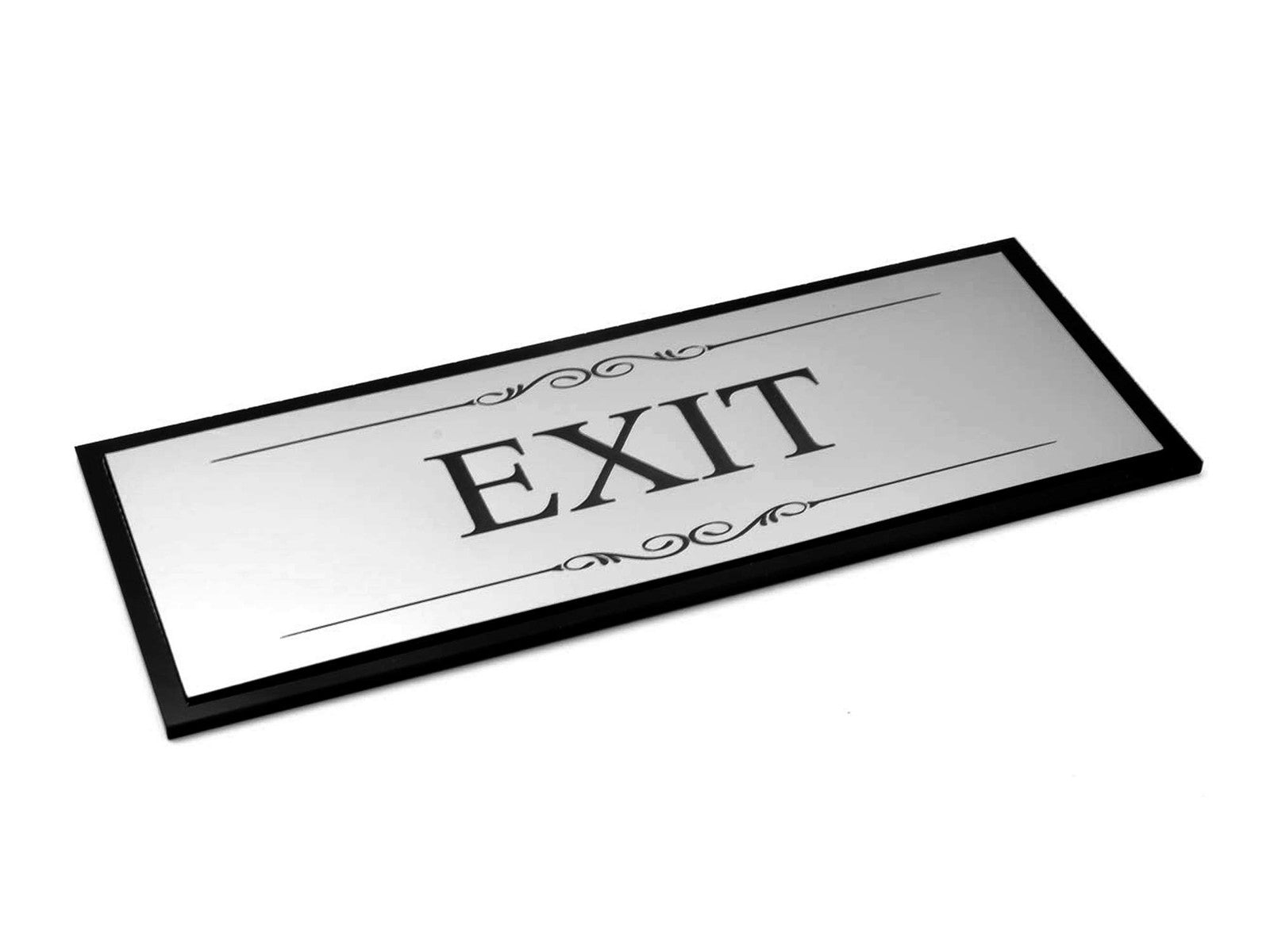 Exit Door Sign – Silver & Black Acrylic Adhesive Plaque 19.5×7.6cm (Engraved) – by North By North East – Business Hours & Policy Signs