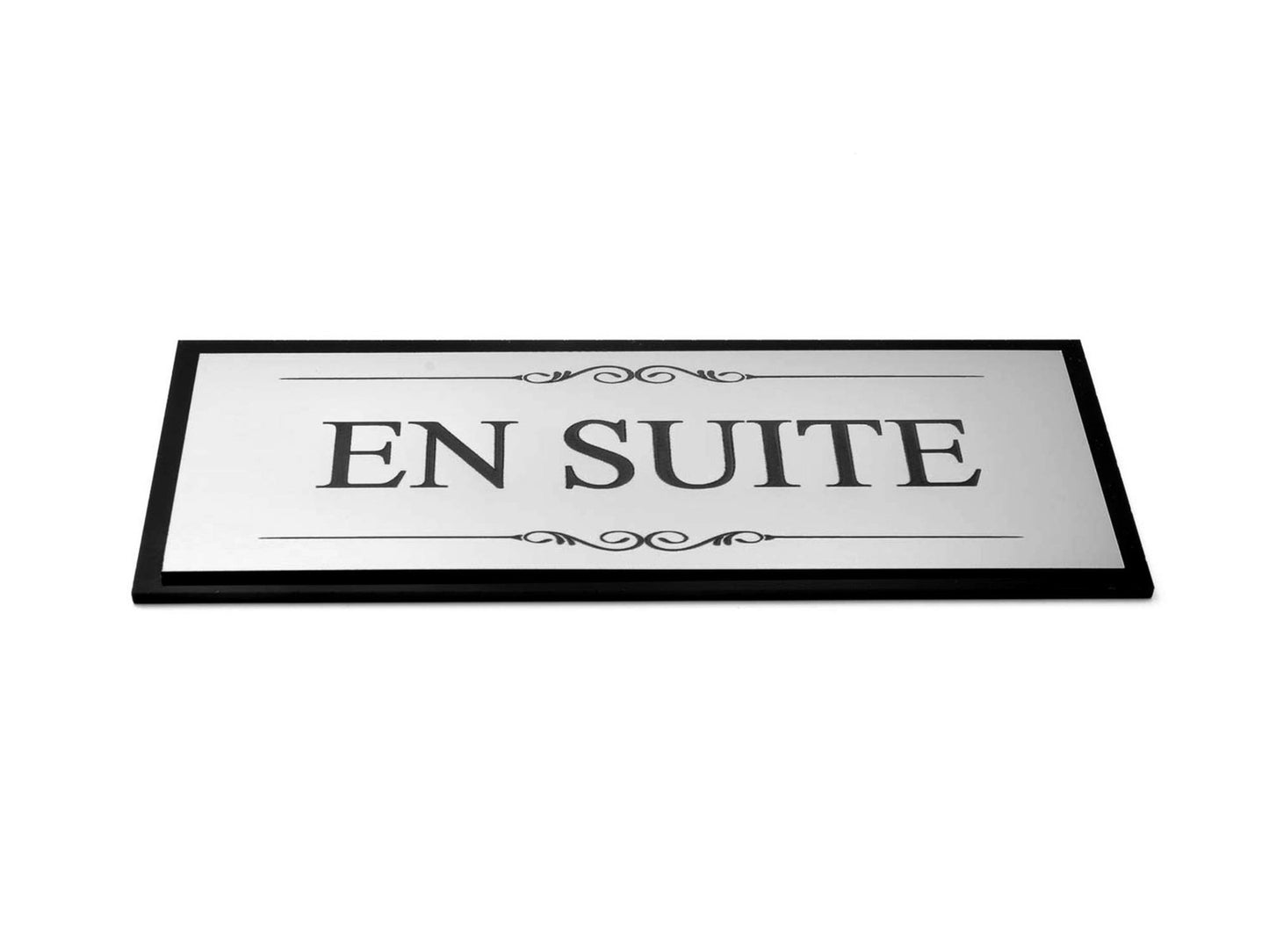 En Suite Door Sign – Silver & Black Acrylic Adhesive Plaque 19.5×7.6cm – by North By North East – Business Hours & Policy Signs