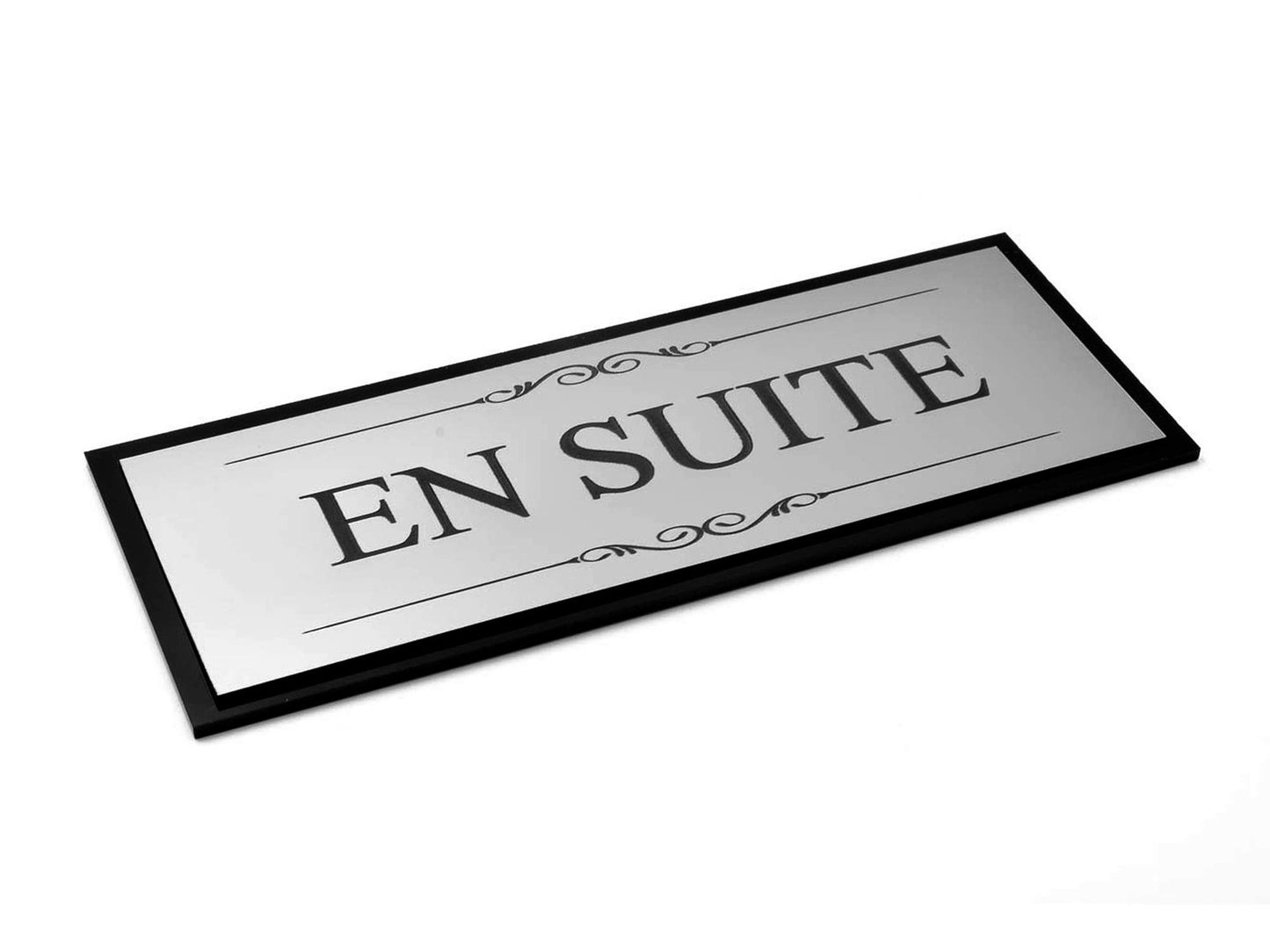 En Suite Door Sign – Silver & Black Acrylic Adhesive Plaque 19.5×7.6cm – by North By North East – Business Hours & Policy Signs