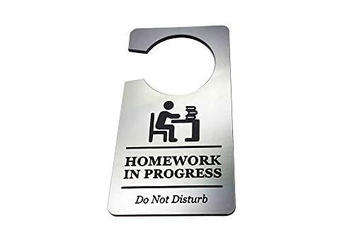 Doing Homework – Do Not Disturb Door Hanger, Silver Acrylic 145x75mm – by North By North East – Signs