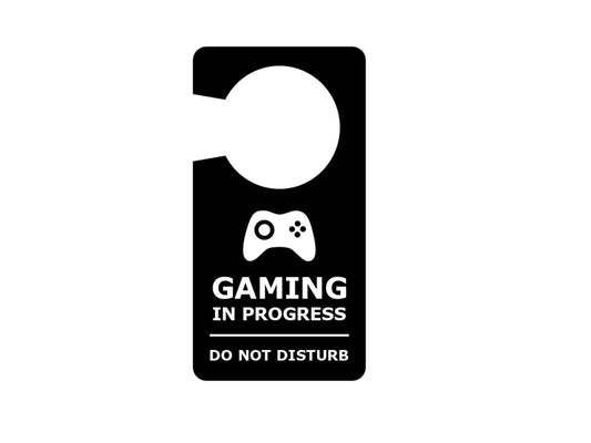 Gaming in Progress – Do Not Disturb Door Hanger, Black Acrylic 145x75mm – by North By North East – Signs