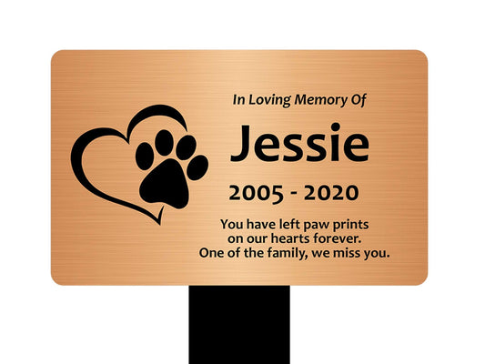 Personalised Paw Print Heart Pet Memorial – Copper Engraved Stake 150x250mm – by North By North East – Safety & Warning Signs